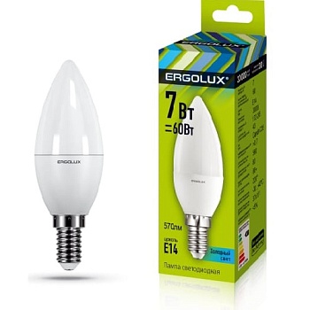 Лампа ERGOLUX диод. LED7 E14 7вт свеча С35 К4 845