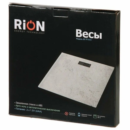 3. Весы напольные электронные, Rion, PT-973, стекло, до 180 кг, LCD-дисплей
