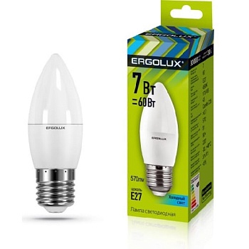 Лампа ERGOLUX диод. LED7 E27 7вт свеча С35 К4 (845)
